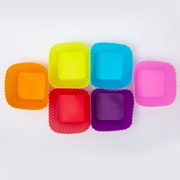 Wodtesl 6 pack Reusable Silicone Baking Cups 2.75 inch Square Cupcake Liners, Non-Stick Muffin Molds for Oven, Microwave, Freezer - Versatile Kitchen Bakeware