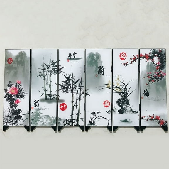 Wodtesl Folding Screen Floral Bamboo Art Multi Panels Display Home Tabletop Collection Decorations Room Divider Accessory