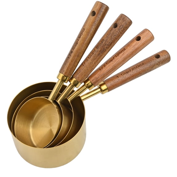 Wodtesl Measuring Spoons Set Copper Wood Handle Stainless Steel Measuring Cup Coffee Sugar Scoop Kitchen Baking Cooking Tool