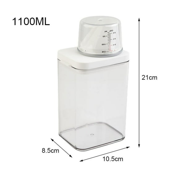 Wodtesl Plastic Laundry Detergent Dispenser 37 oz with Measuring Cup - Airtight Storage Container for Powder Soap - Transparent White