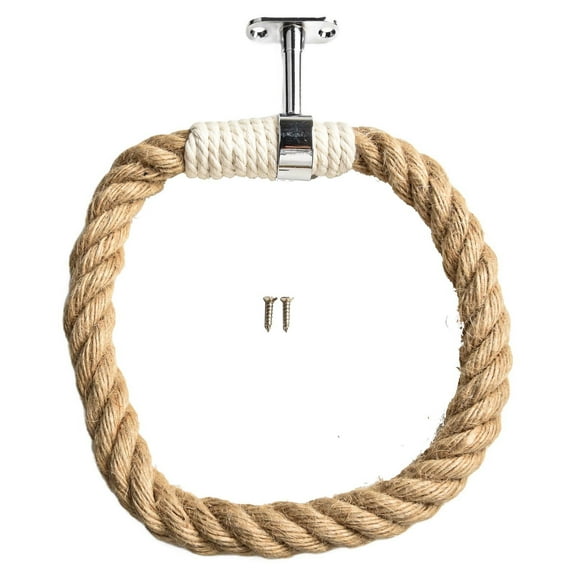 Wodtesl Rustic Iron Towel Ring with Hemp Rope Rack - Decorative Hand Towel Holder for Bathroom, Living Room - Wall Mounted Hanging Organizer (6.29x6.29x0.39 inches)