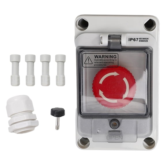 Wodtesl Waterproof Stop Switch Box IP67 Rated ABS Enclosure with Red Push Button for Electrical and Industrial Equipment