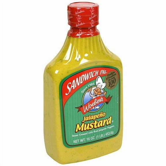 Woeber's Sandwich Pal Jalapeno Mustard, 16 oz (Pack of 6)