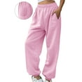 thumbnail image 1 of Woemn's Sweatpants Elastic Waist Solid Cuffed Joggers with Pockets Pink 3XL, 1 of 5