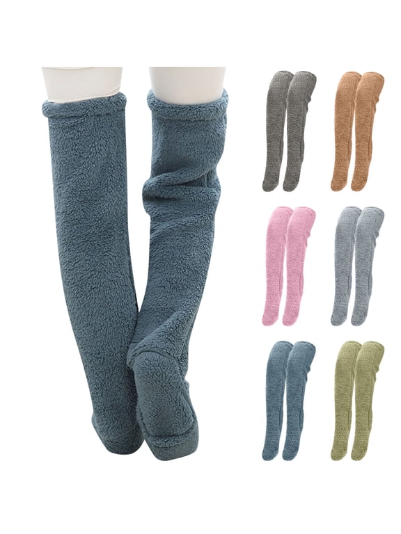 Over Knee High Fuzzy Socks Winter Furry Long Leg Warmers Plush Slipper Stockings Women Girls Christmas Home Sleeping Socks Light Gray One Size