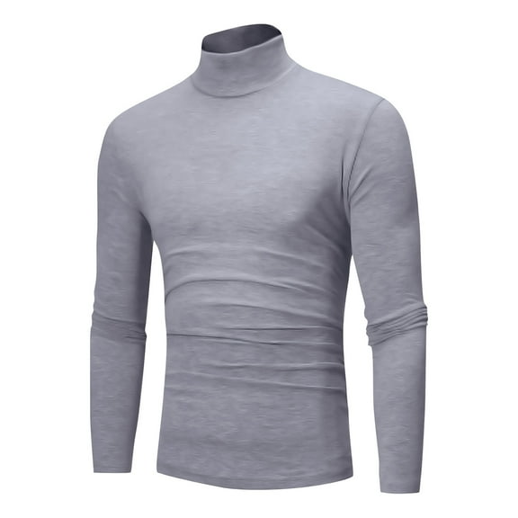 WoenderWiz Men's Casual Mock Neck Tops Long Sleeve Slim Fit Turtleneck Pullover Sweaters Light Gray 2XL