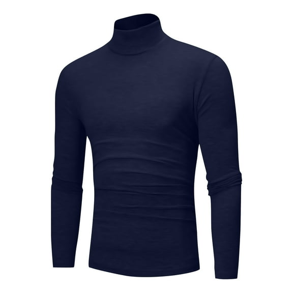WoenderWiz Men's Casual Mock Neck Tops Long Sleeve Slim Fit Turtleneck Pullover Sweaters Navy 2XL