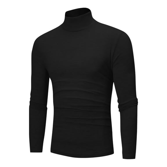 WoenderWiz Men's Slim Fit Basic Turtleneck T-Shirt Long Sleeve Solid T Shirts Casual Knit Pullover Thermal Tops Black S