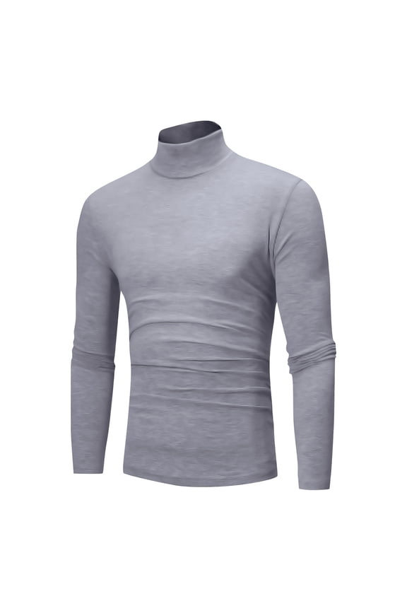 Men's Turtleneck Top Slim Fit Solid Base Thin Sweater Casual Long Sleeve Underwear Tops Male Cozy Blouse T-Shirt Light Gray XL