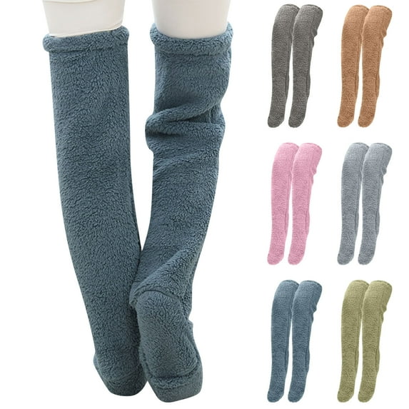 WoenderWiz Over Knee Fuzzy Socks high Plush Stockings Fuzzy Long Leg Warmers Winter Home Fluffy Sleeping Socks Pink One Size