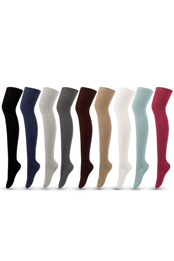 Women Thigh High Socks Cotton Cable Knit Over the Knee Boot Stockings Long Warm leg Warmers Navy