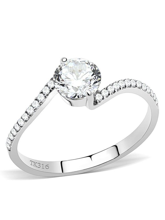 Woens Rings High polished (no plating) 316L Stainless Steel Ring con Diamante Zirconia Cubica DA006