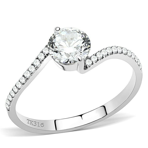 Woens Rings High polished (no plating) 316L Stainless Steel Ring with AAA Grade CZ in Clear DA006