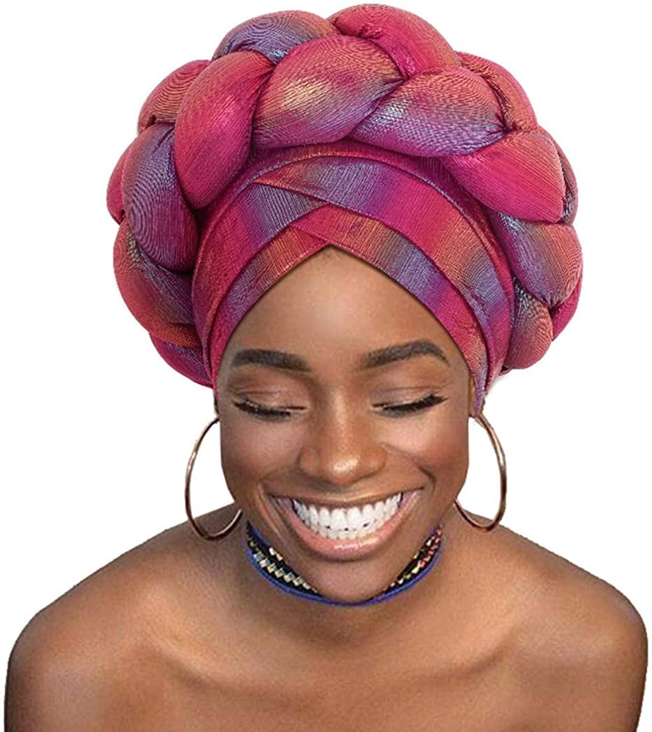 6 Pcs Head Wraps for Women African Turban Head Wraps for Women Twisted Braid African Women Turban Caps Beanie Twist Headscarf Pre Tied  main image 2