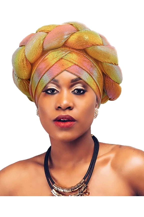 Woeoe Women African Turban Rose Red Braid Beanie Cap Headwear Pre-Tied Stretchy Twisted Head Turbans