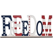 Wofair Independence Day Home Table Decoration, Patriotic Wooden Decorative Plaque 4th of July Letter Sign Blessed Table Centerpiece Dinner Room Decor Memorial Day Decorations (Freedom)