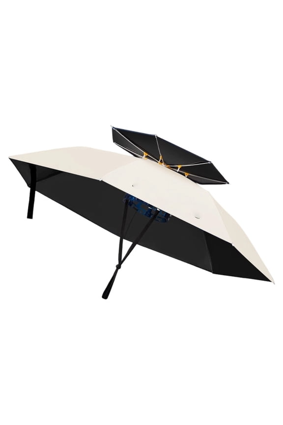 1Pc Head Mounted Umbrella Cap 95Cm 110Cm 14 Umbrella Ribs Foldable Double-Layer Fishing Sunshade Umbrella Fishing Accessories Beige 110mm