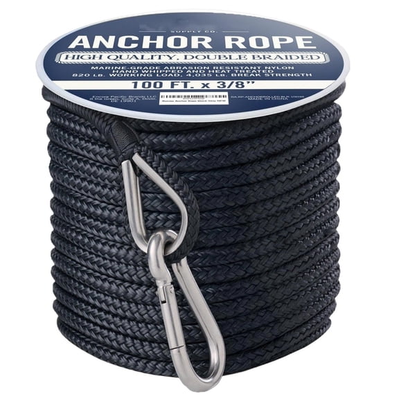 Wofarmy 1pc Nylon Anchor Line 50/100ft 15/30m Heavy Duty Double Weaving Dock Fixed Rope Marine Ropes with Stainless Steel Thimble 100Ft Black+Gourd