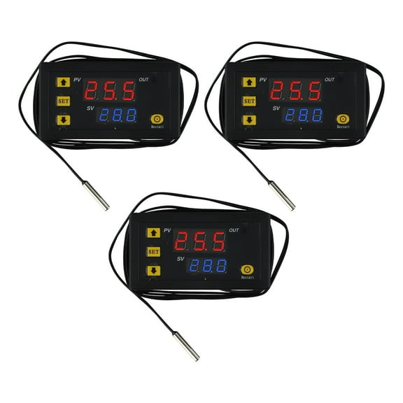Wofarmy 3Pcs Digital Thermostat Switch with Waterproof Sensor for Various Applications 110V-220V