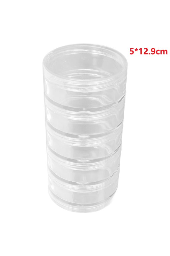 5 Layer Stackable Round Transparent Container for Beads Buttons and Watch Parts 5*12.9cm