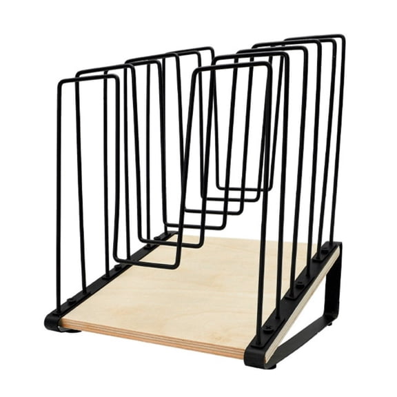 Wofarmy 5-Section Wooden Base Metal Desktop File Organizer Inclined Book Shelf Office