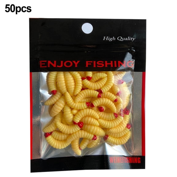 Wofarmy 50Pcs 2Cm 0.3G Fishing Bait Breadworm Set Maggot Soft-Bait Grub Lure Smell Worms Glow Shrimps Fishing-Bread Fishing Tool Beige