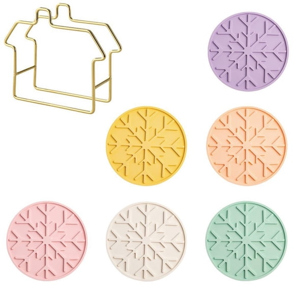 Wofarmy 6Pcs Silicone Trivet Mats Round Silicone Snowflake Pattern Table Mat Hot Pads