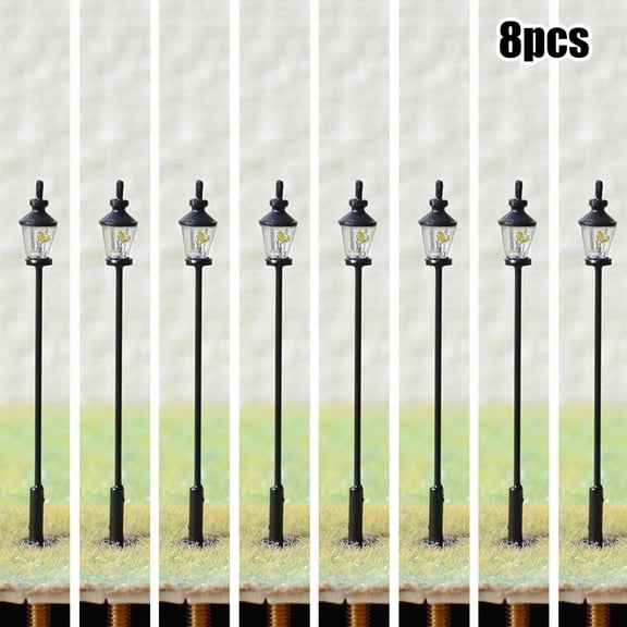 Wofarmy 8 Pcs Model Railway Led Lamppost Lamps Street Lgihts Oo / Ho Scale Led Antique Street Light Model Railroad Path Lamp Post Garden
