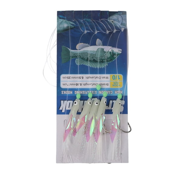 Wofarmy Carbon Steel Hooks Luminous Hooks Realistic Bait Design Snap Links Setup Versatile Fishing Rig for Cod Fishing 1/0#
