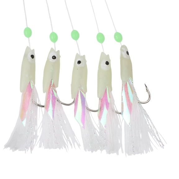 Wofarmy Carbon Steel Hooks Luminous Hooks Realistic Bait Design Snap Links Setup Versatile Fishing Rig for Cod Fishing 2#