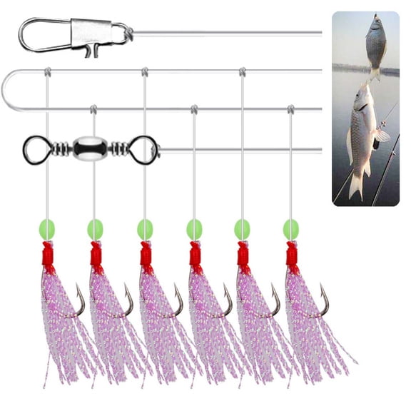Wofarmy Fishing Rigs 6 Hook/Set For-Rainbow Skin Silk String Hook Fishing Lure Saltwater Freshwater Bait Rig Tackle 11