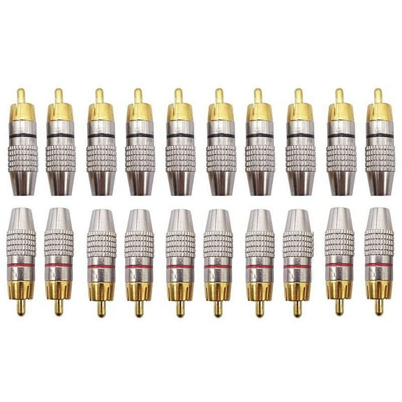 Wofarmy High Quality Adapter Connectors Set 20Pcs 42 * 11mm Gold Plated Pro Rca Male Plug Repair Replacement Soldering Black+Red