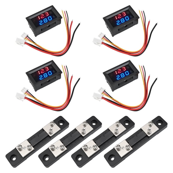 Wofarmy Pack Of 4 Led Digital Voltmeter Ammeter Dc0-100V 50A Volt Amperemeter with Shunt