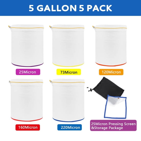 Wofarmy Reusable Herbal Extraction Bag Set 5Pcs Bubble Mesh Bags 5 Gallon Size Color Coded for Easy Sorting And High Grade Filtration