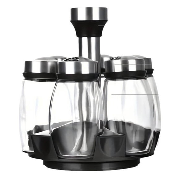 Wofarmy Revolving Spice Rack with 6 Glass Containers - Keep Seasonings Fresh White Seasoning Jar