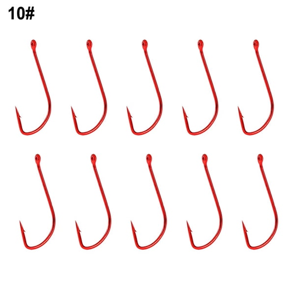 Wofarmy Set Of 10 Long Shank Fishing Hooks with Double Barb Size Range 6 14 Made From High Carbon Steel with Red Cover 10#