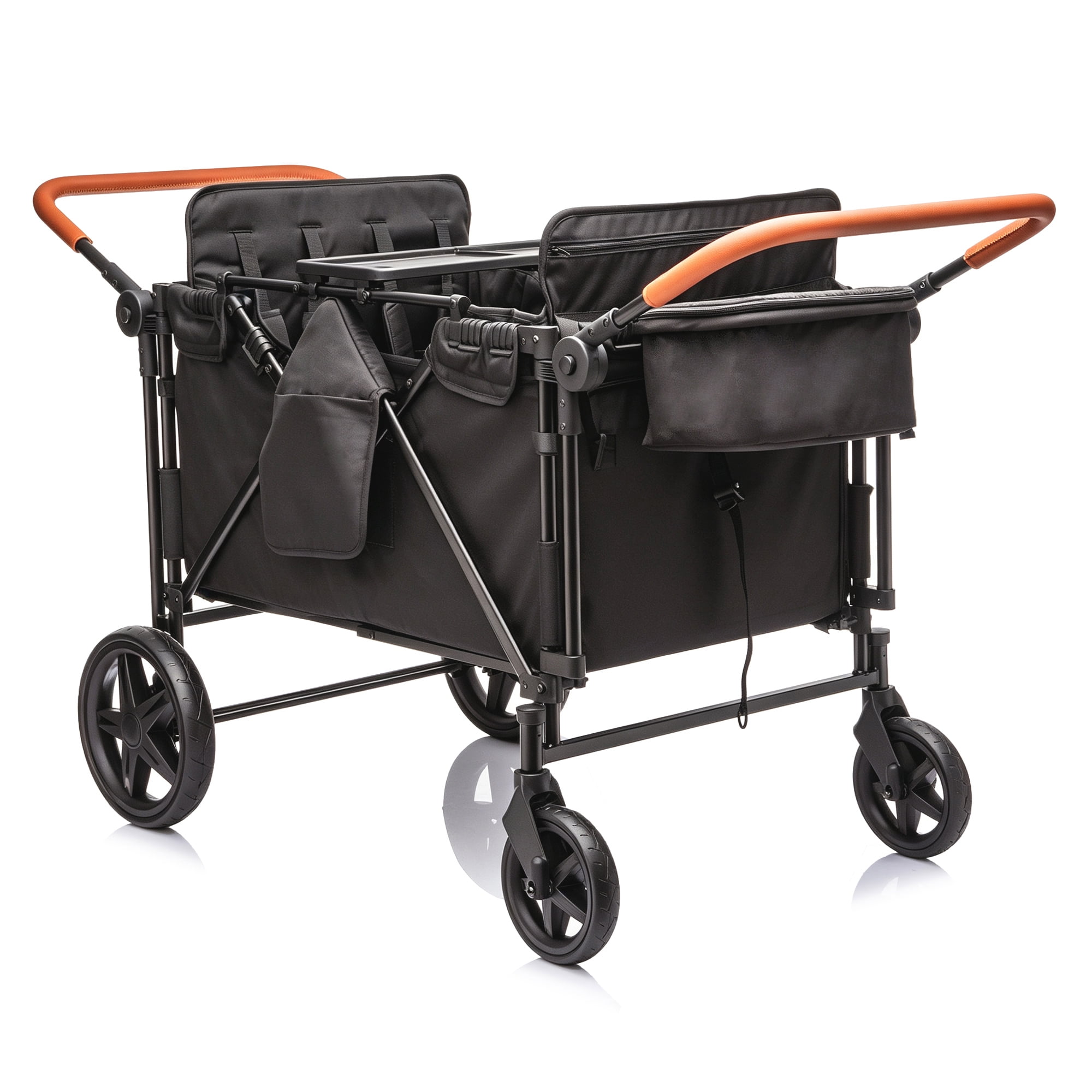 Wogan Stroller W/removble 4-Seater,Extra-Thick Support Bar & Higher 212 Load Capacity,Multi-Zone Storage,5-Point Harness,Dual Leather Handles,All-Terrain PU Wheels w/ Suspension & One-Step Brake