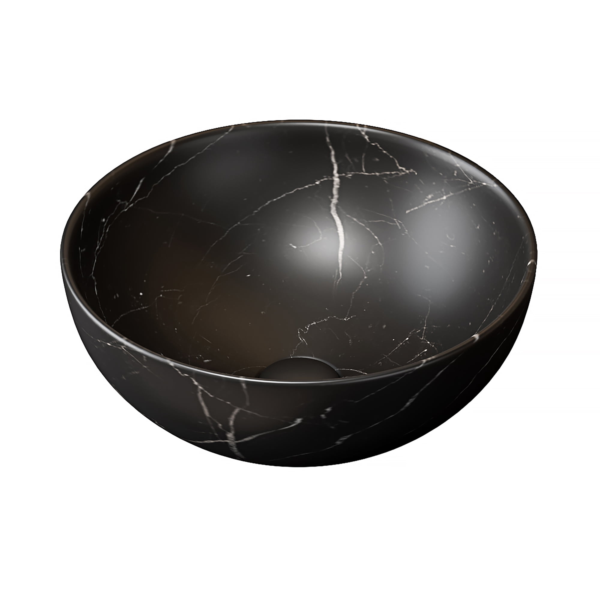 Wohh 14 Inch Bowl Shape Bathroom Sink with Marble Pattern, Small Black Ceramic Integrated Countertop Vessel Sink, 14.17 x 5.51 Inch Durable Porcelain Vanity Basin for Vanity Storage Cabinet Use