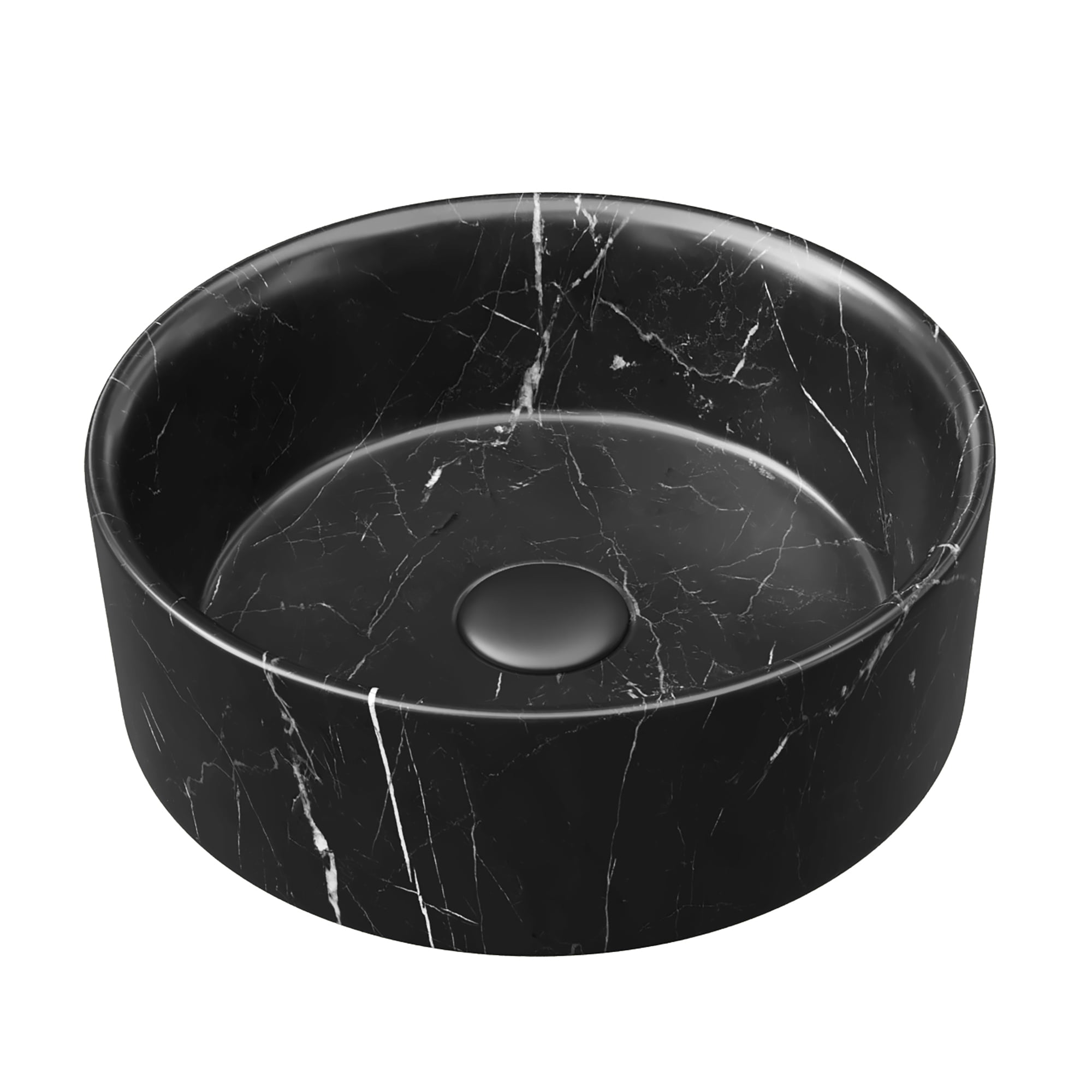 Wohh 14 Inch Round Bathroom Sink with Stone Pattern, Small Black Ceramic Integrated Countertop Vessel Sink, 14.17 x 4.72 Inch Durable Porcelain Vanity Basin for Home, Office & Commercial Use