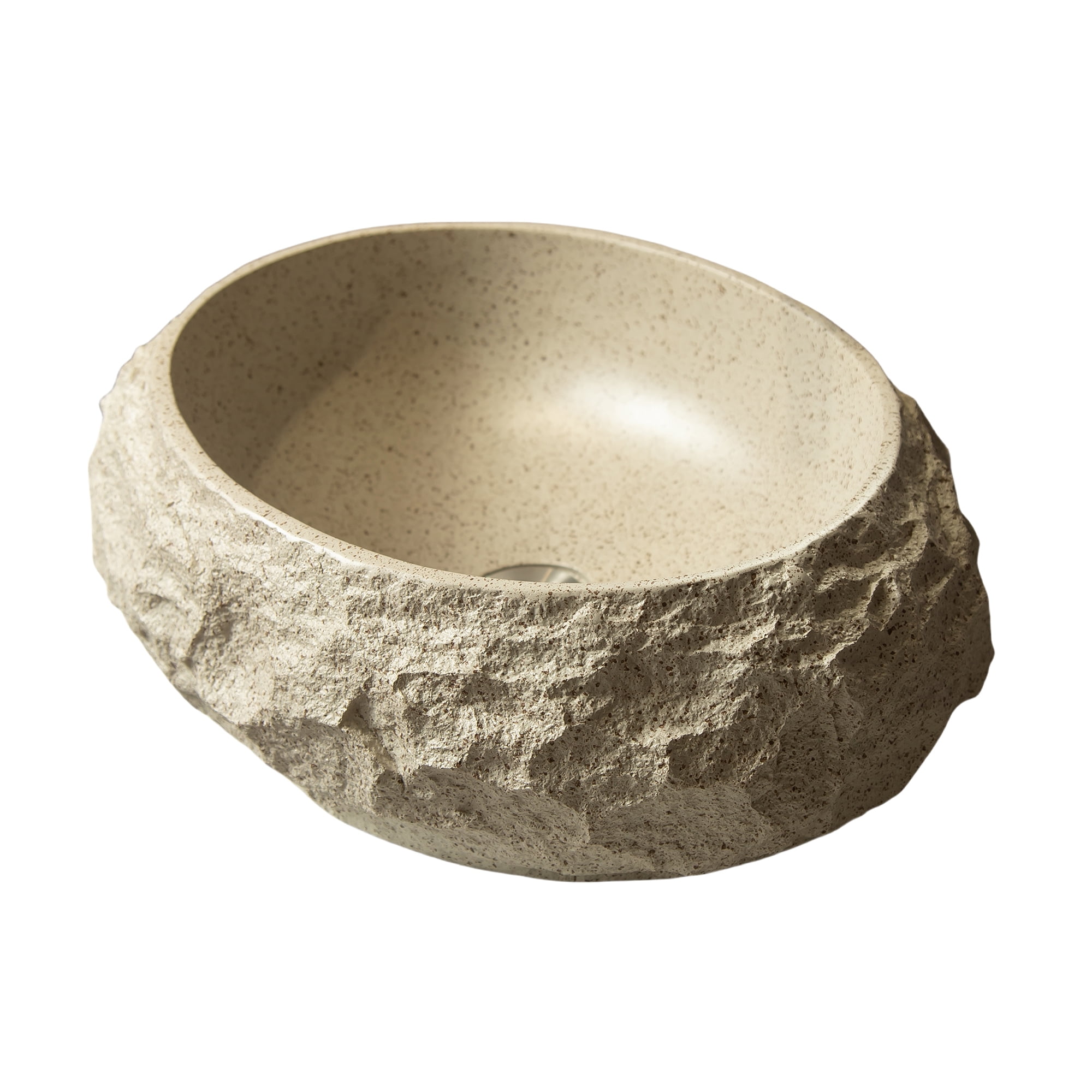 Wohh 18" Irregular Oval Resin Bathroom Sink with Stone Texture Beige Vessel Sink 17.72x5.9 Inch Modern Above Counter Vanity Basin for Home Office Restaurant Indoor Outdoor Use
