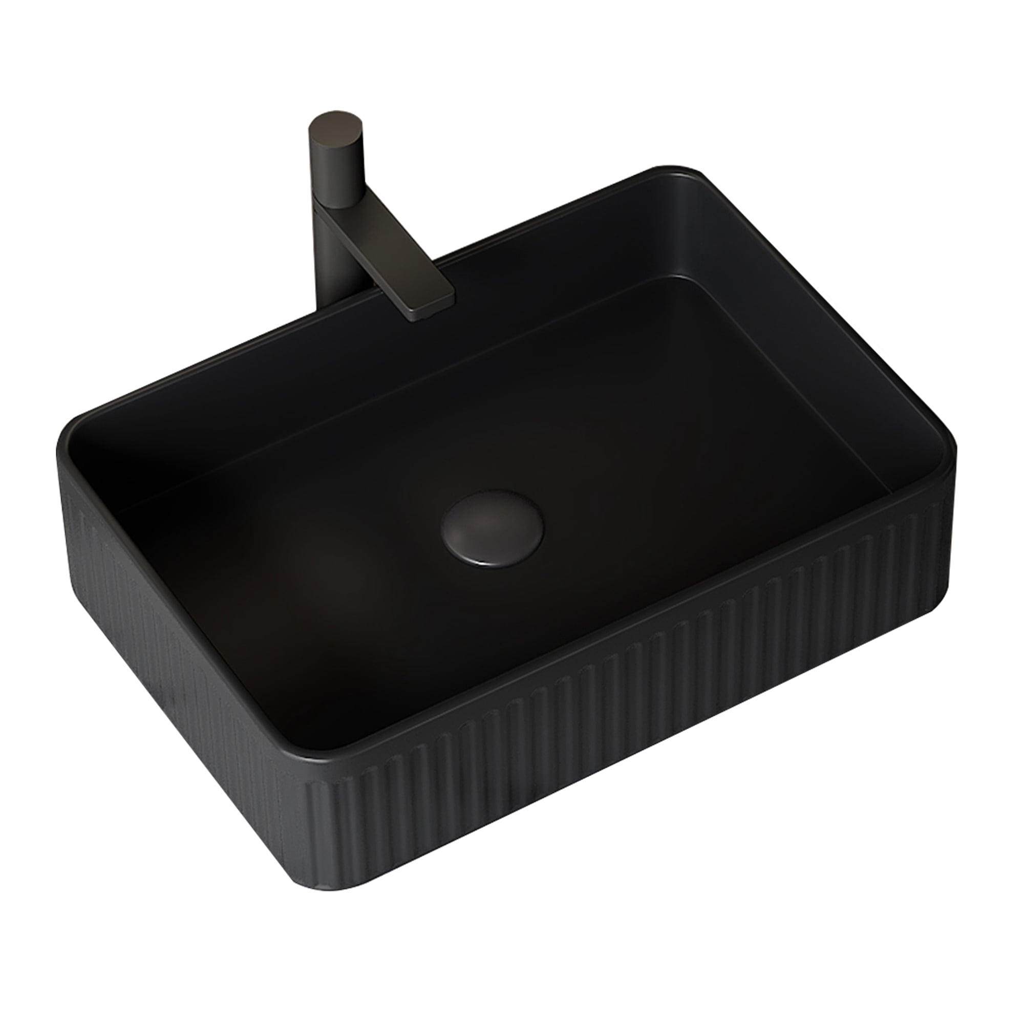 Wohh 20" Rectangular Bathroom Sink Black Ceramic Vessel Vanity Basin with French Stripe Design, 19.69"x13.39"x5.12" Countertop Porcelain Sink for Modern Home & Commercial Use