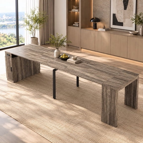 Wohh 23.62 to 118.11inch Extendable Dining Table with Outlet, Space Saving Modern Multifunctional Expanding Table with Storage for Party, Weddings, Meetings, Celebrations(Taupe)