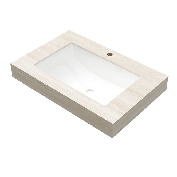 Wohh 30" Bathroom Vanity Top with Undermount Ceramic Basin, Roma Travertine-Pattern Sintered Stone Countertop with 1 Faucet Hole, Thickened Vanity Counter Top (No Cabinet, No Faucet)