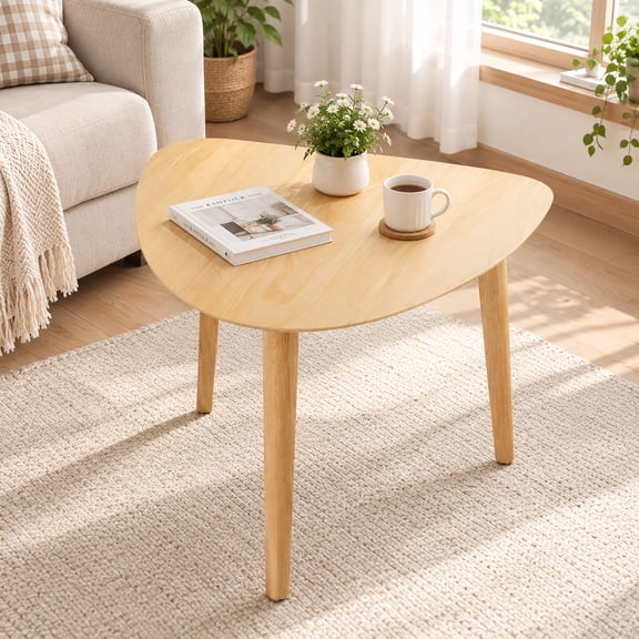 Wohh 35.91" Triangular Wood Coffee Table, Geometric Center Table, Small Space Living Room Bedroom Side Accent Table(Wood Color)