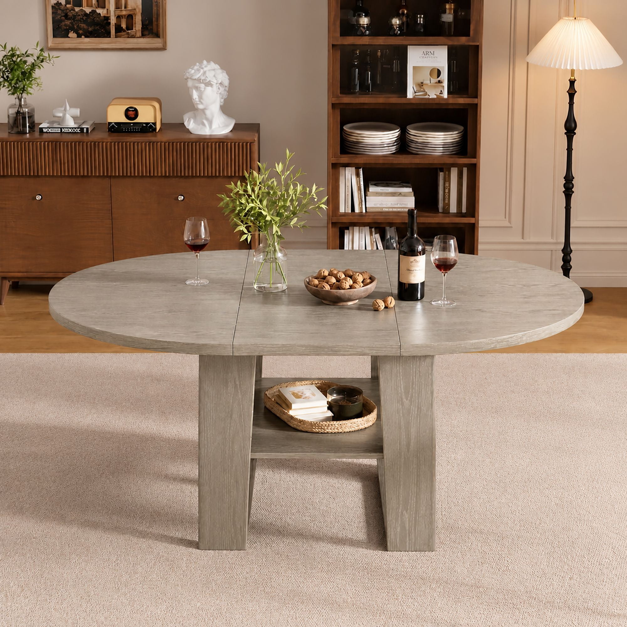 Wohh 43.3"-59" Extendable Round Dining Table for 4-6, Round-to-Oval ...