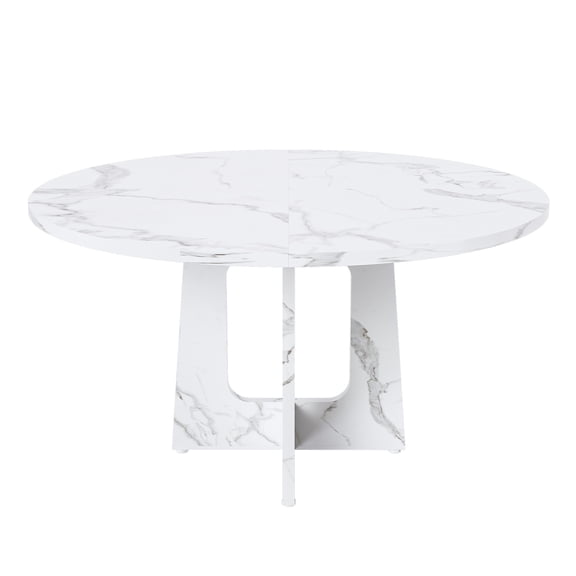 Wohh 47" Round Dining Table for 4, Farmhouse Kitchen Table with Marble White MDF Top, Modern Pedestal Dinner Table, 300 lbs Capacity, Scratch-Resistant & Easy Assembly for Living Room, Restaurant