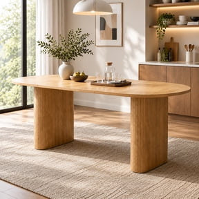 Wohh 70.8" Oval Table for 4 8Person,Oval Kitchen Table with Wood Strip Base,Modern Farmhouse Kitchen Dinner Table for Living Receiption Room(Natural)