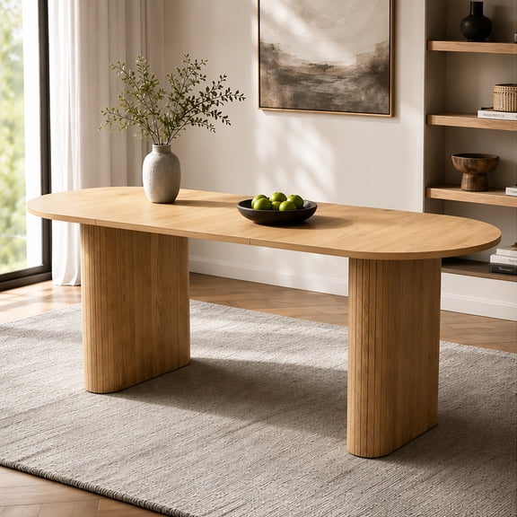Wohh 70.8" Oval Table for 4 8Person,Oval Kitchen Table with Wood Strip Base,Modern Farmhouse Kitchen Dinner Table for Living Receiption Room(Natural)