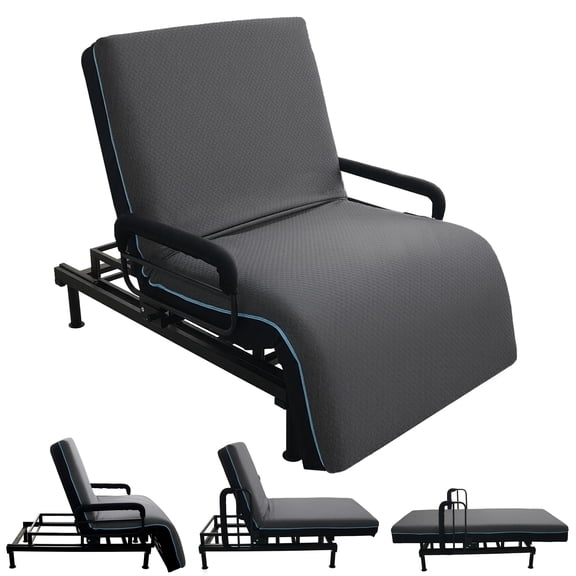 Wohh Electric Adjustable Lift Bed for Elderly & Limited Mobility – Wired Control, Back & Leg Tilt, Safety Side Rails, Detachable Table, Heavy-Duty Steel Frame for Home & Care,Black