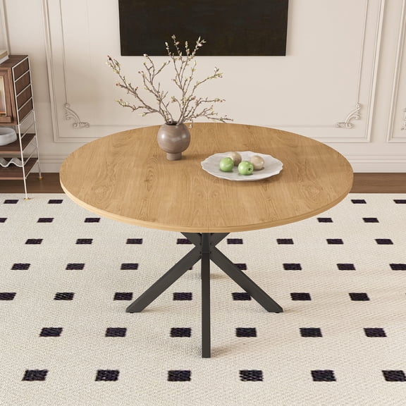 Wohh Extendable Round Dining Table for 2-6 Person, 43 to 58 Inch Oak Finish Expandable Table with Carbon Steel Base, Modern Space Saving Dining Room Furniture